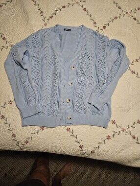 Light Blue Open-Knit Button Cardigan - Unbranded